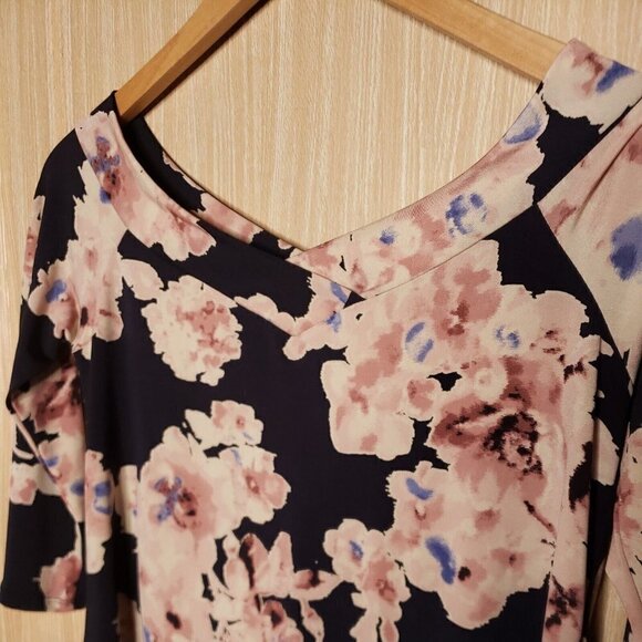 MTS Womens Navy Stretchy Floral Top Large - Picture 3 of 5